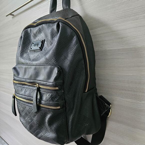 Steve Madden Black Backpack Bag Gold Zippers Logo Gym City Minimalist FLAWS - Picture 6 of 16